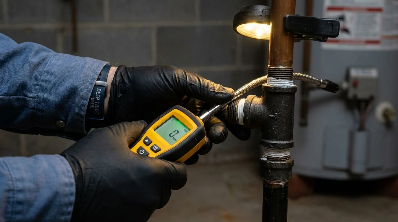 Gas leak detection with electronic sniffer by Johns Plumbing LLC in Newfane