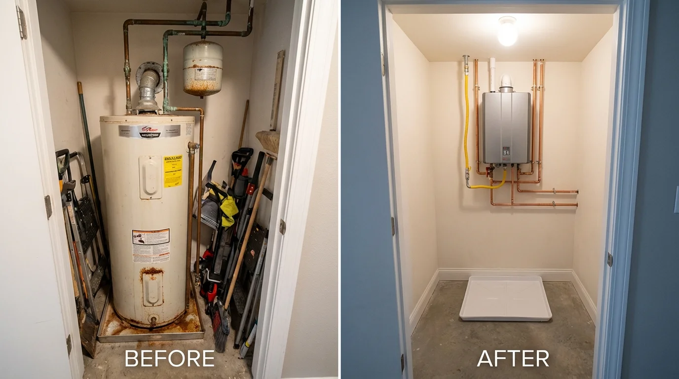 Tank water heater versus wall-mounted tankless unit comparison for Newfane, NY homeowners